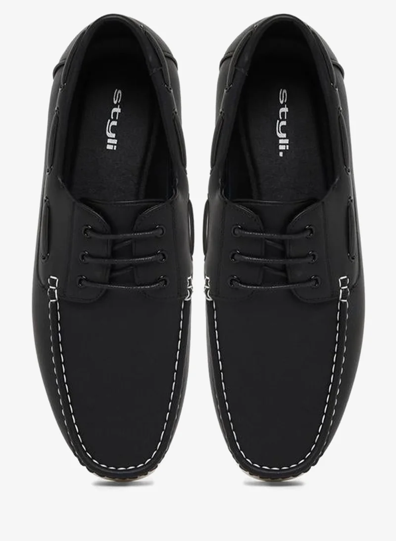 Styli black Men Black Classic Boat Shoes for Men | Best Price UAE