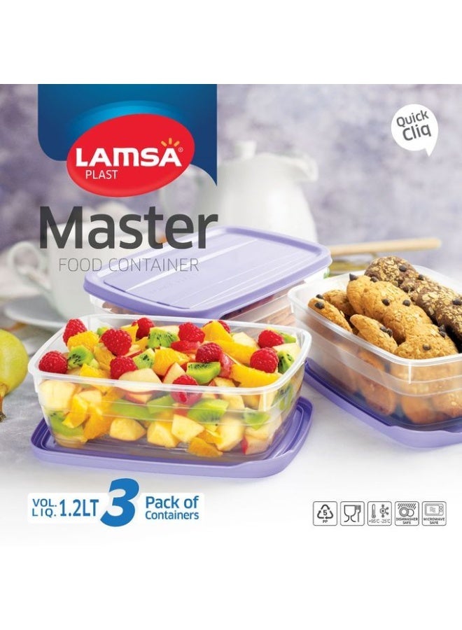 Lamsa Plast food container with lid refrigerator, dishwasher and  set of 3-1.2 lit - multicolor - Image 1
