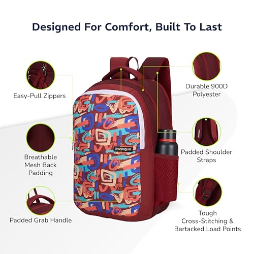 Provogue Vortex EasyGo Laptop Backpack 33L - School Bag for Girls & Boys with 3 large compartments | With Organiser, Bottle Holder & Laptop Compartment, Crimson Red - Image 4