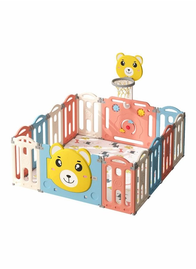 JSAITOYS Indoor Portable Multifunction Safety Plastic Folding Baby Play Fence With Basketball Hoop  - Image 1