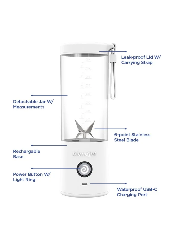 بليندجيت خلاط محمول BLENDJET V2 - أقوى خلاط مدمج في العالم خال من BPA سعة 16 أونصة - أبيض