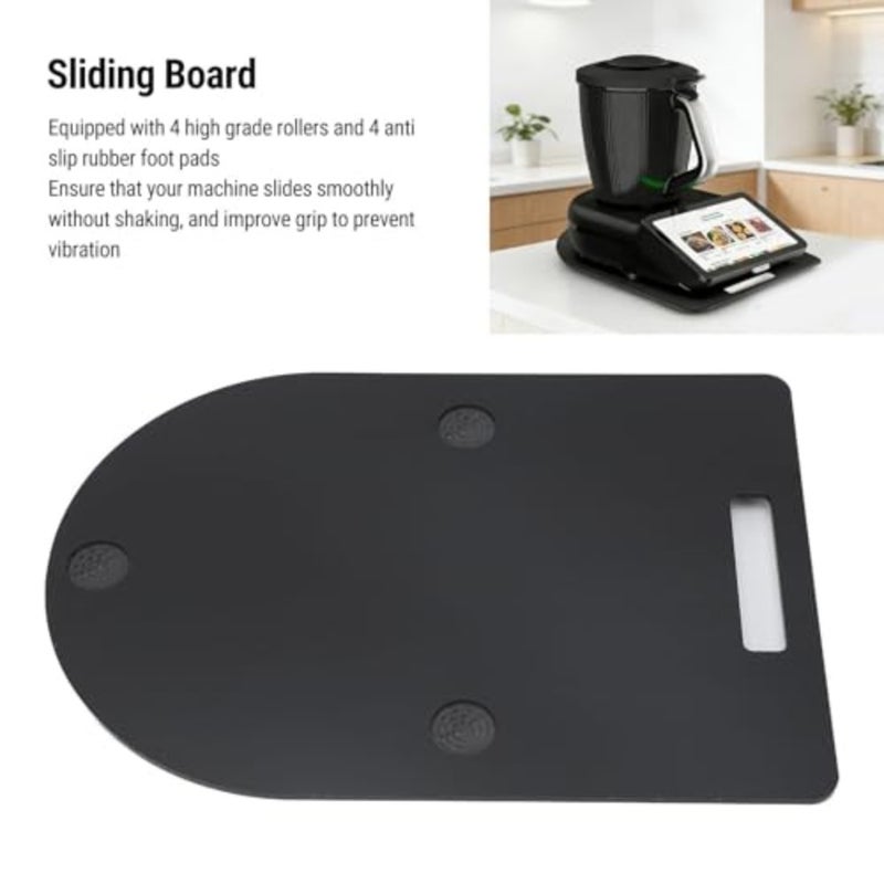 Sliding board for kitchen countertop use, acrylic material, black color, smooth rolling with wheels and non-slip rubber feet - Image 4