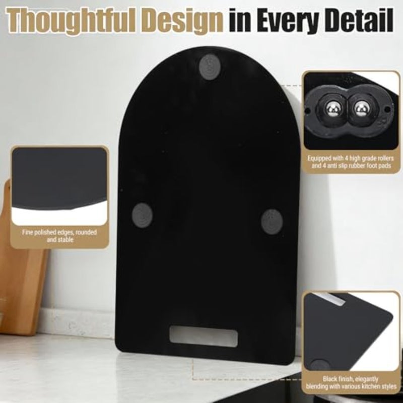 Sliding board for kitchen countertop use, acrylic material, black color, smooth rolling with wheels and non-slip rubber feet - Image 2