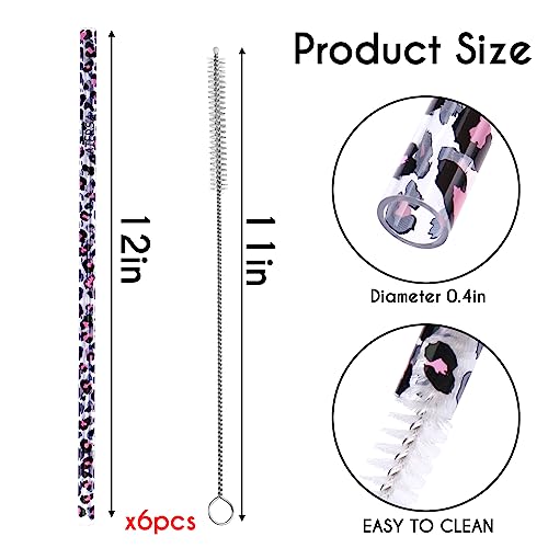AIERSA 6 Pack Leopard Straw Replacement 40oz for Stanley,Plastic Reusable Straw for Stanley Adventure Quencher Travel Tumbler,Long Straws with Cleaning Brush for Stanley Cup Accessories - Image 2