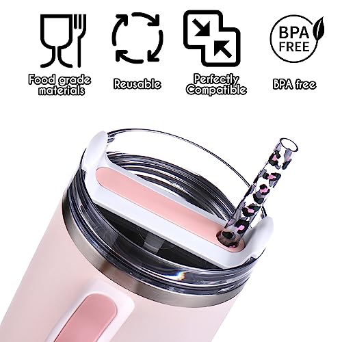 AIERSA 6 Pack Leopard Straw Replacement 40oz for Stanley,Plastic Reusable Straw for Stanley Adventure Quencher Travel Tumbler,Long Straws with Cleaning Brush for Stanley Cup Accessories - Image 3