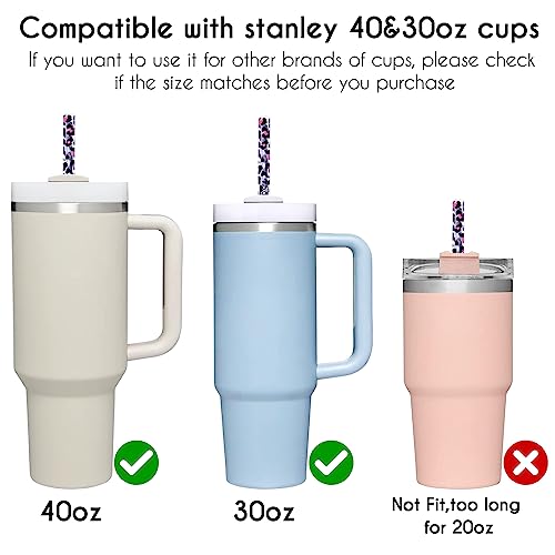 AIERSA 6 Pack Leopard Straw Replacement 40oz for Stanley,Plastic Reusable Straw for Stanley Adventure Quencher Travel Tumbler,Long Straws with Cleaning Brush for Stanley Cup Accessories - Image 4
