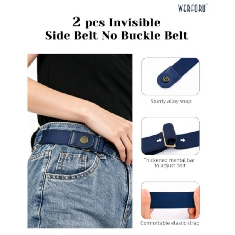 WERFORU Women 2 Loop No Buckle Elastic Belt for Women Men Side belts Buckle Free Stretch Belt for Jeans Pants - Image 3