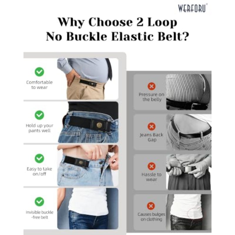 WERFORU Women 2 Loop No Buckle Elastic Belt for Women Men Side belts Buckle Free Stretch Belt for Jeans Pants - Image 4