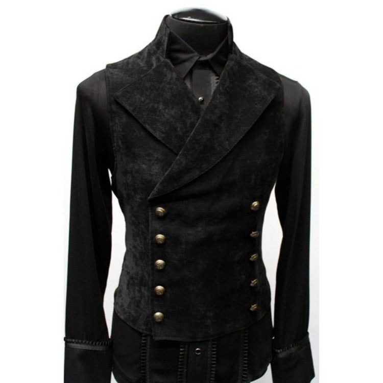 2025 Autumn and Winter Men's Cross-Border Wish Trendy Korean Suit Stand Collar Suede Double-Breasted Jacket Vest Vest Fashion - Image 3