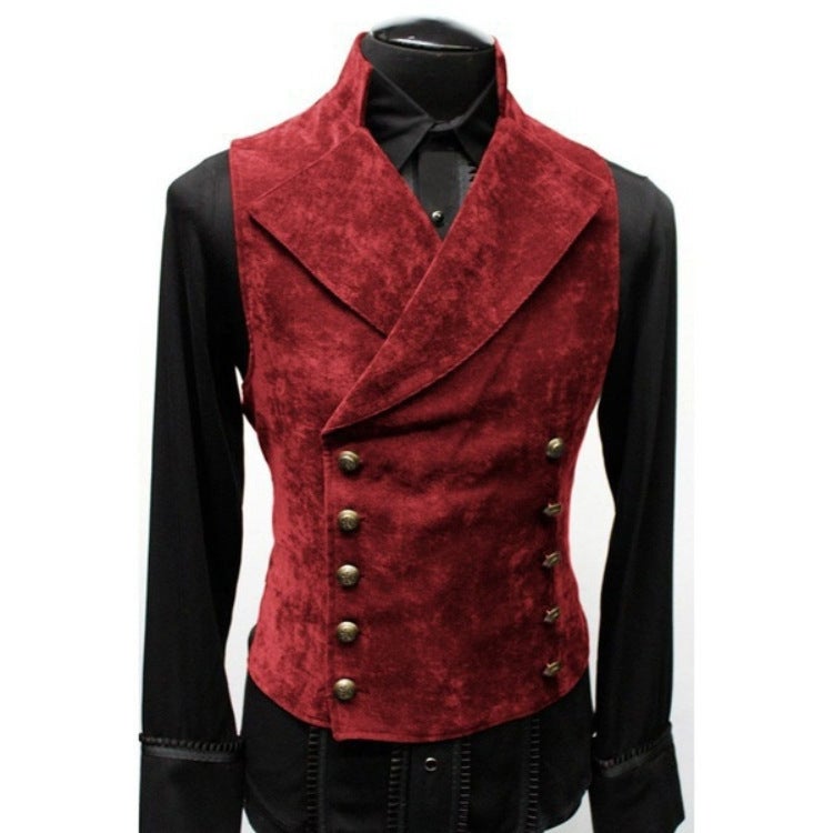 2025 Autumn and Winter Men's Cross-Border Wish Trendy Korean Suit Stand Collar Suede Double-Breasted Jacket Vest Vest Fashion - Image 5