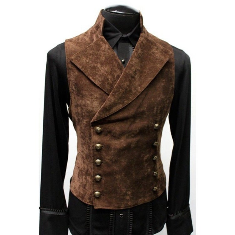 2025 Autumn and Winter Men's Cross-Border Wish Trendy Korean Suit Stand Collar Suede Double-Breasted Jacket Vest Vest Fashion - Image 2