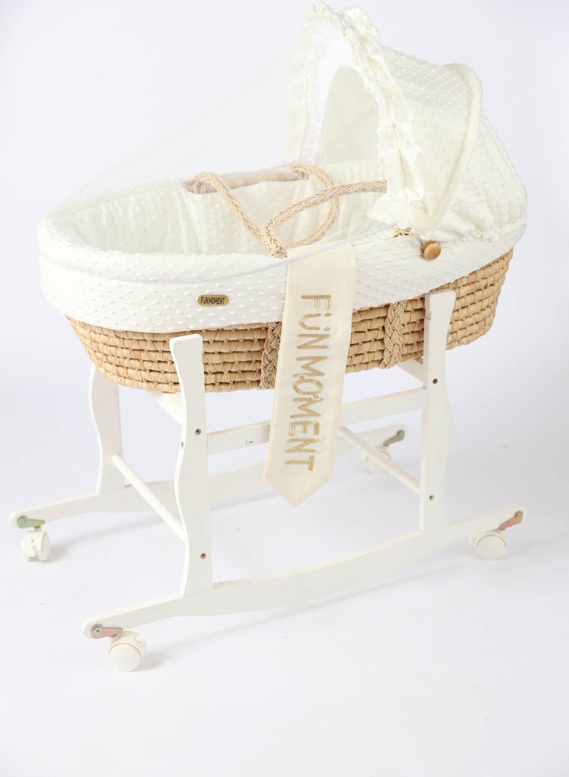 FUN MOMENT Moses Basket Cot With Wheels Stand (off white) - Image 1