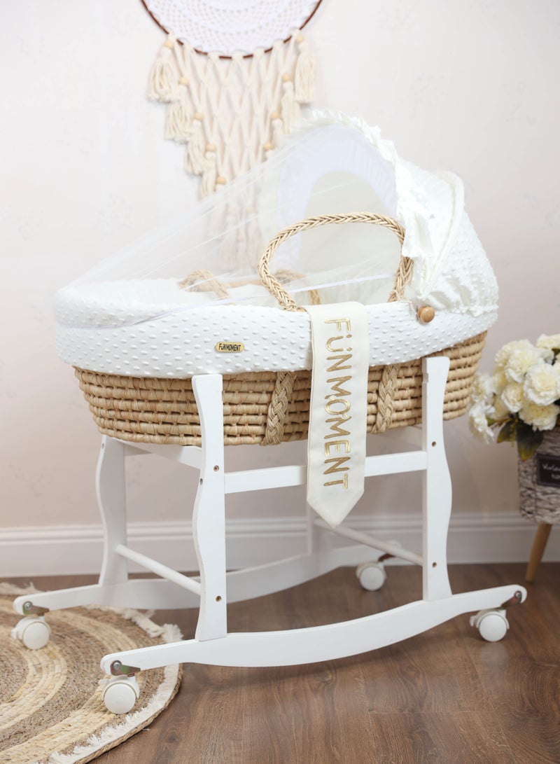 FUN MOMENT Moses Basket Cot With Wheels Stand (off white) - Image 2