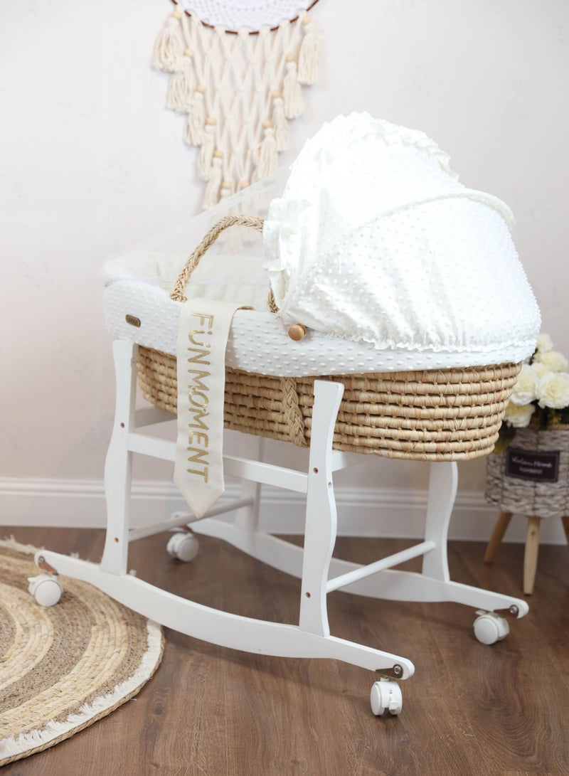 FUN MOMENT Moses Basket Cot With Wheels Stand (off white) - Image 3