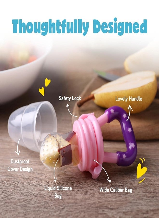 DTR Creation Baby Fruit Feeder - Silicone Food & Fruit Nibbler with Extra Mesh, Soft Pacifier Feeder & Teether for Infants, Bunny Design (Pink) - Image 4