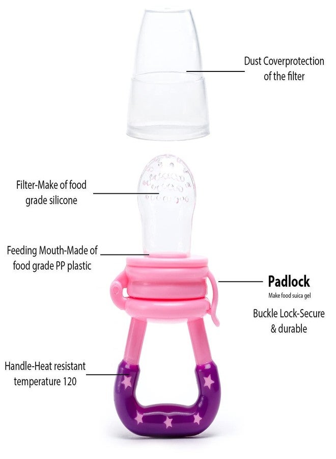 DTR Creation Baby Fruit Feeder - Silicone Food & Fruit Nibbler with Extra Mesh, Soft Pacifier Feeder & Teether for Infants, Bunny Design (Pink) - Image 2