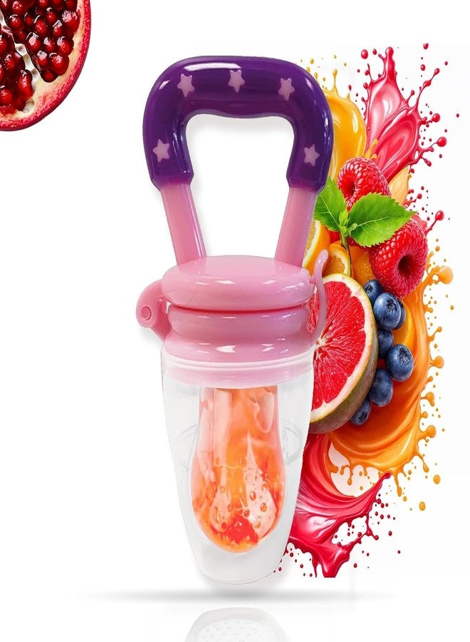 DTR Creation Baby Fruit Feeder - Silicone Food & Fruit Nibbler with Extra Mesh, Soft Pacifier Feeder & Teether for Infants, Bunny Design (Pink) - Image 1