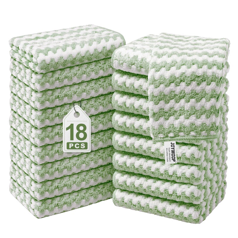 JOYMOOP Microfiber Cleaning Cloths 18 Pack 10 x 10 Green Reusable LintFree Super Absorbent Towels for Kitchen Car and Household Cleaning - Image 2
