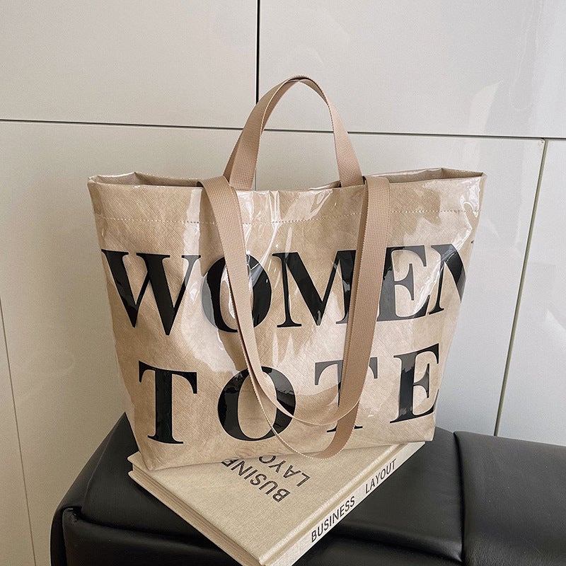 Large-Capacity Tote Bag Work Clothing Shopping Bag Fashion Letter Handbag Kraft Paper Shoulder Bag - Image 5