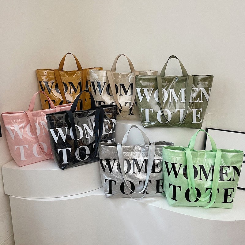 Large-Capacity Tote Bag Work Clothing Shopping Bag Fashion Letter Handbag Kraft Paper Shoulder Bag - Image 2