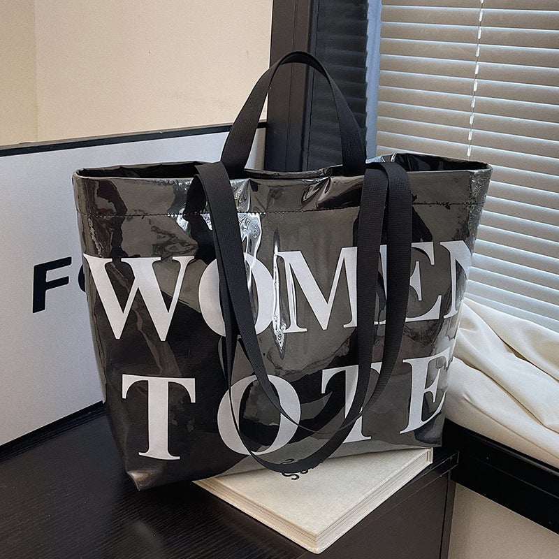 Large-Capacity Tote Bag Work Clothing Shopping Bag Fashion Letter Handbag Kraft Paper Shoulder Bag - Image 3