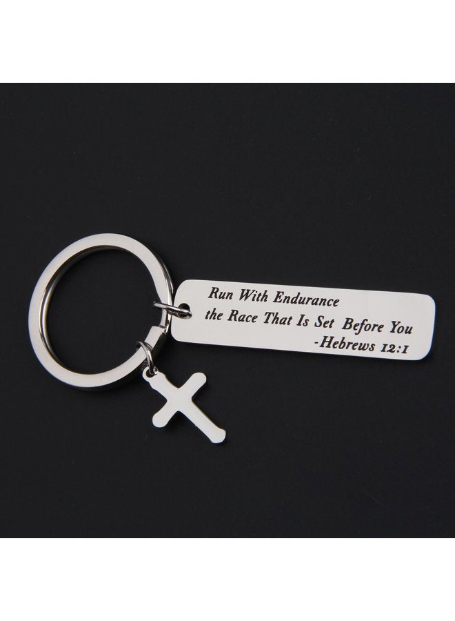 MAOFAED Religious Jewelry Bible Verse Keychain Run With Endurance the Race That Is Set Before You Hebrews 12:1 Scripture Keychain (KR-Run with Endurance) - Image 2