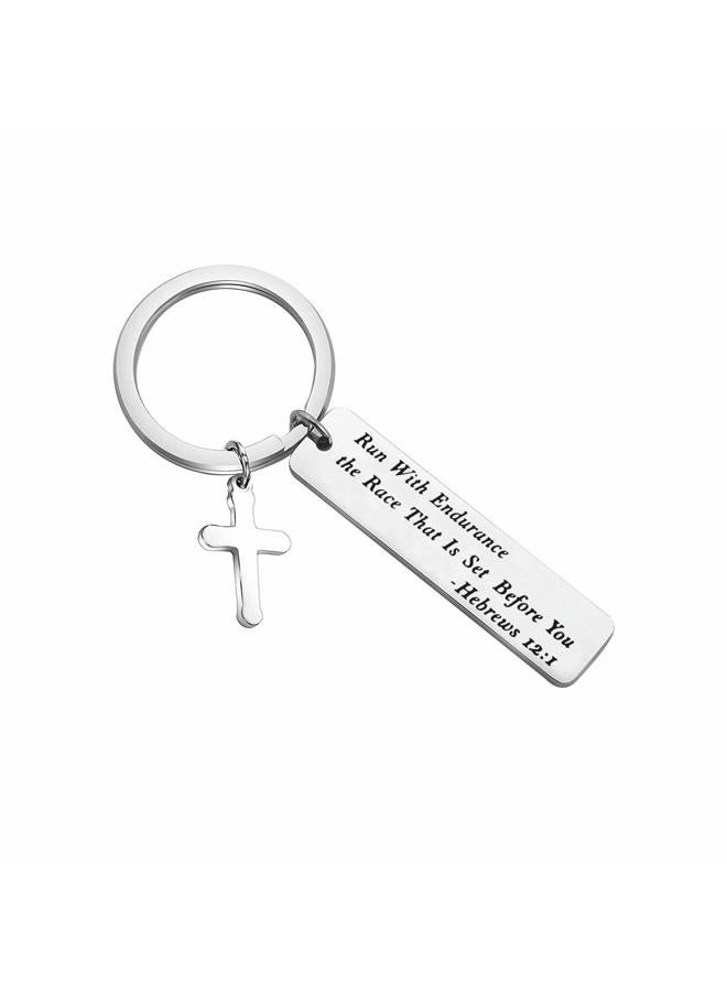 MAOFAED Religious Jewelry Bible Verse Keychain Run With Endurance the Race That Is Set Before You Hebrews 12:1 Scripture Keychain (KR-Run with Endurance) - Image 1