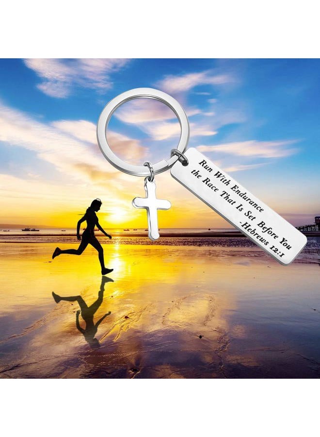 MAOFAED Religious Jewelry Bible Verse Keychain Run With Endurance the Race That Is Set Before You Hebrews 12:1 Scripture Keychain (KR-Run with Endurance) - Image 3