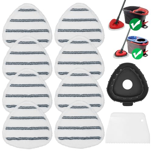 High-PQ HighPQ Flat Mop Head Replacements Microfiber Mopping Pads Refills 8Pack Spin Mop Pads 1 Plastic Pad 1 Scrape for Floor Wall Ceiling Cleaning Fits EasyWring RinseClean Systems - Image 1