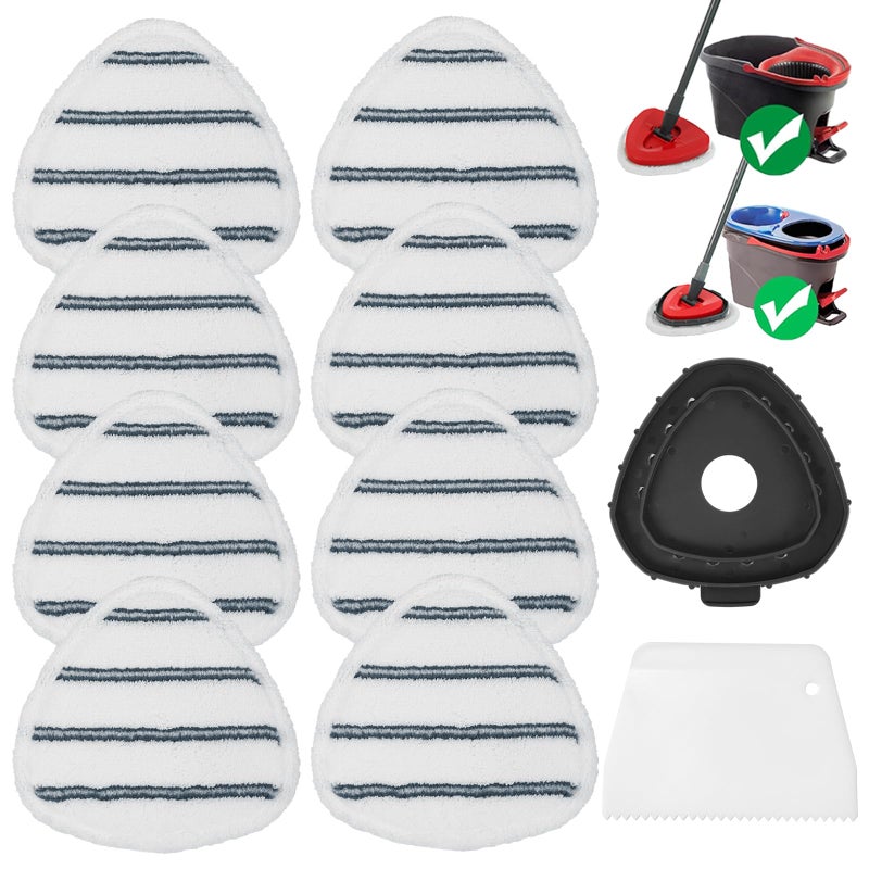 High-PQ HighPQ Flat Mop Head Replacements Microfiber Mopping Pads Refills 8Pack Spin Mop Pads 1 Plastic Pad 1 Scrape for Floor Wall Ceiling Cleaning Fits EasyWring RinseClean Systems - Image 2
