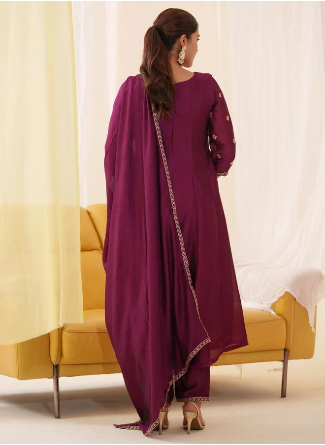 DW Floral Embroidered Kurta with Trousers and Dupatta Set by Styli