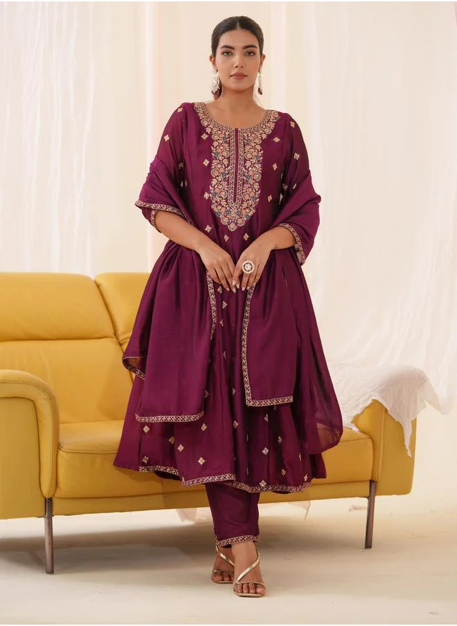 DW Floral Embroidered Kurta with Trousers and Dupatta Set by Styli