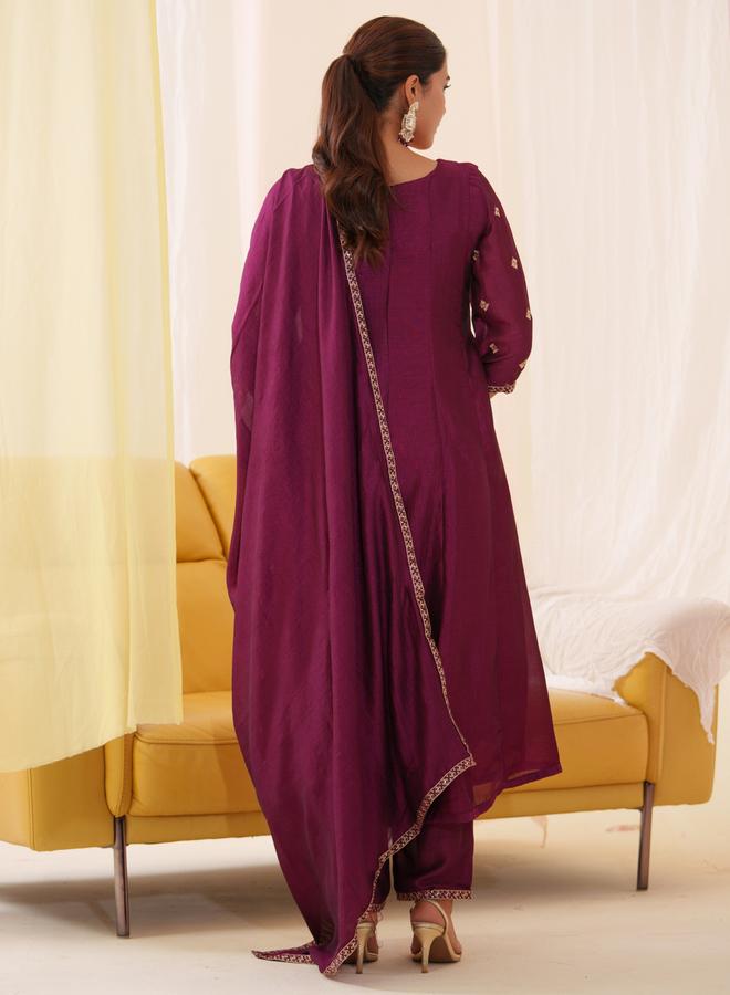 DW DW Floral Embroidered Kurta with Trousers and Dupatta Set  - Image 2
