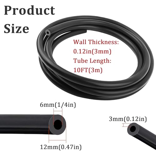 vvag 10Ft Vacuum Hose Automotive, ID 1/4" (6mm) High Performance Silicone Vacuum Hose, 130PSI Max Pressure Vacuum Line, Black Silicone Tubing Car Accessories for Air/Water (1/4 Inch) - Image 2