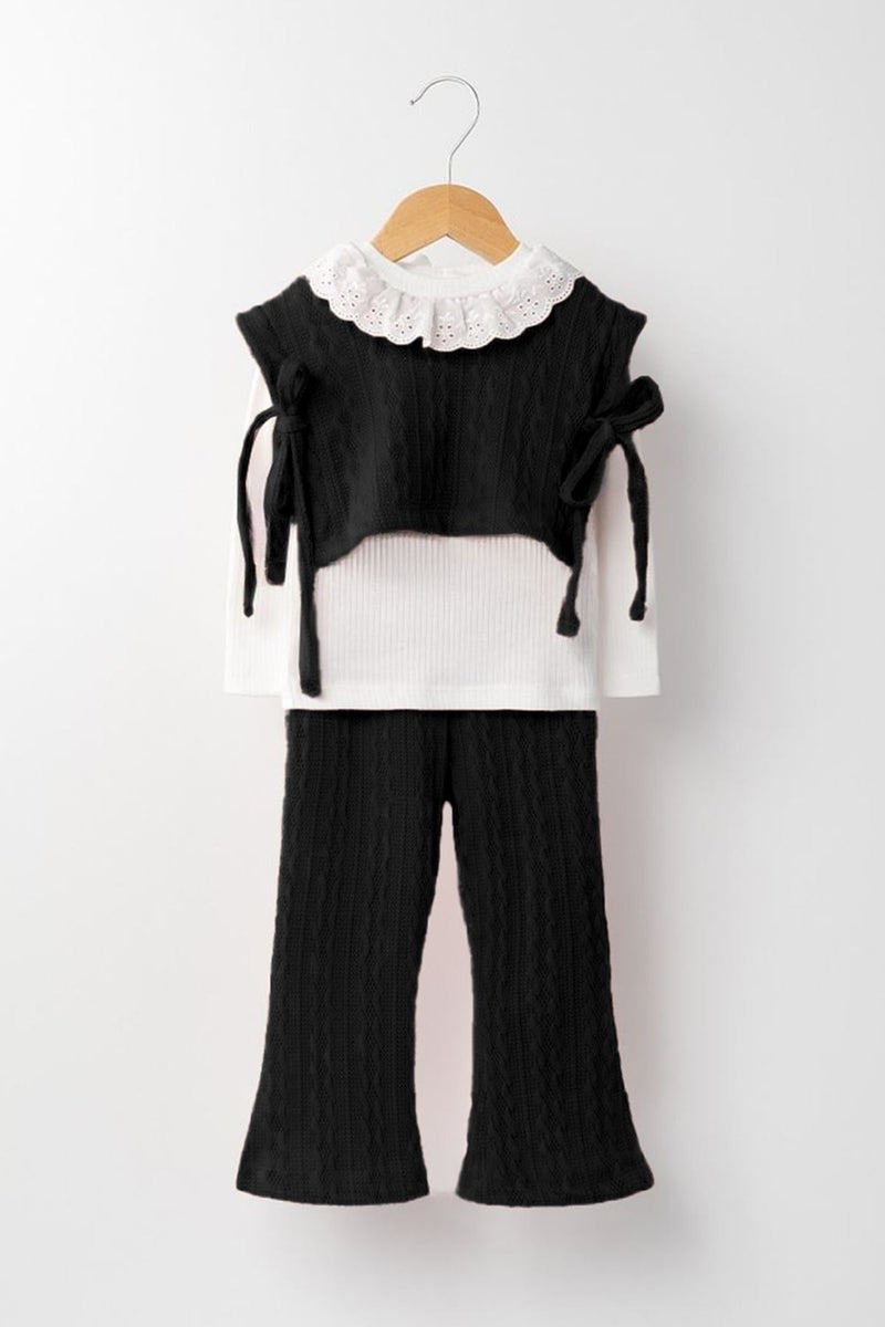 My Little One's Cicileri Knitwear Pocket Girl's 3-piece suit - Black
