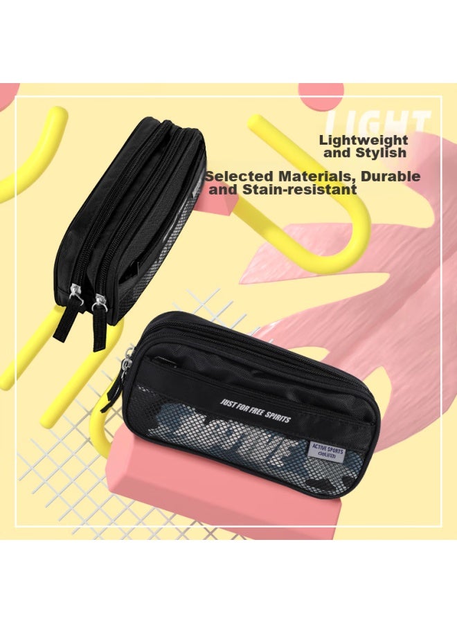 Deli Student Sports Pencil Case, Large Capacity Fashionable Kangaroo Pouch Stationery Box, Elementary School Student Stationery Storage Bag, Black - Image 3