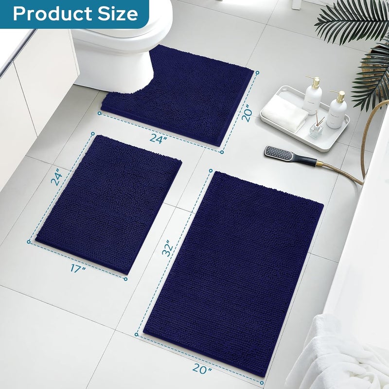 BYSURE 3 Piece Bath Mats Bathroom Rugs Sets Non Slip Extra Absorbent Plush Chenille Soft Washable - Image 3