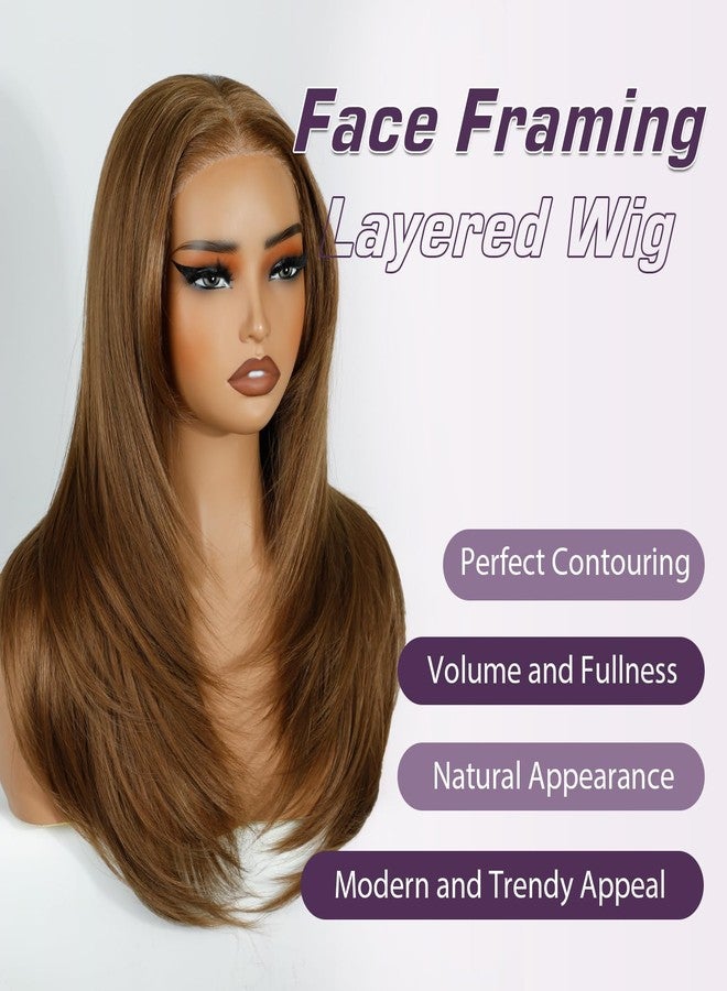 Joedir 20" Straight Layered 13x3 Glueless HD Lacefrontal Wigs Pre Plucked Natural Hairline High Temperature Synthetic Wigs For Women(Dirty Blonde Color/Golden Blonde) - Image 2