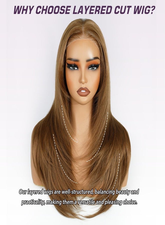 Joedir 20" Straight Layered 13x3 Glueless HD Lacefrontal Wigs Pre Plucked Natural Hairline High Temperature Synthetic Wigs For Women(Dirty Blonde Color/Golden Blonde) - Image 3