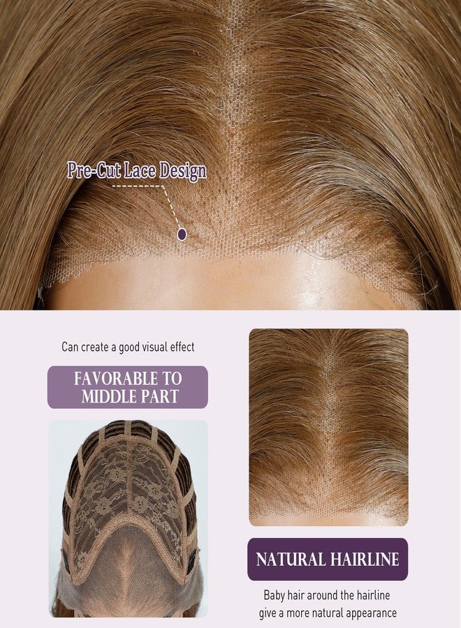 Joedir 20" Straight Layered 13x3 Glueless HD Lacefrontal Wigs Pre Plucked Natural Hairline High Temperature Synthetic Wigs For Women(Dirty Blonde Color/Golden Blonde) - Image 4