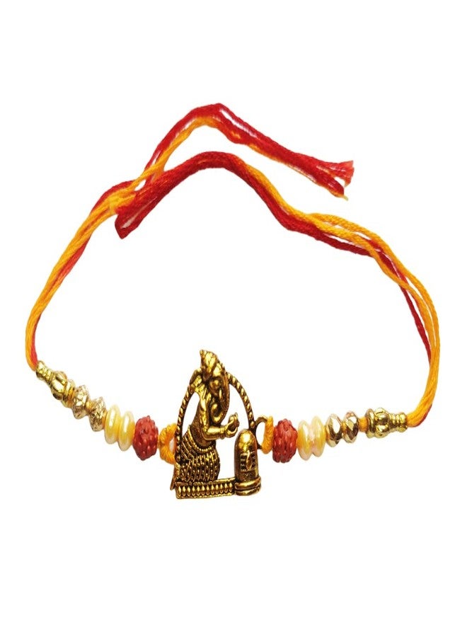 SAMARIYA Metal Gold Ganesh Shiv Rakhi for Men Kids Borther Rakhi Set Gift Pack Rakhi with Roli Chawal (Pack of 1) - Image 2
