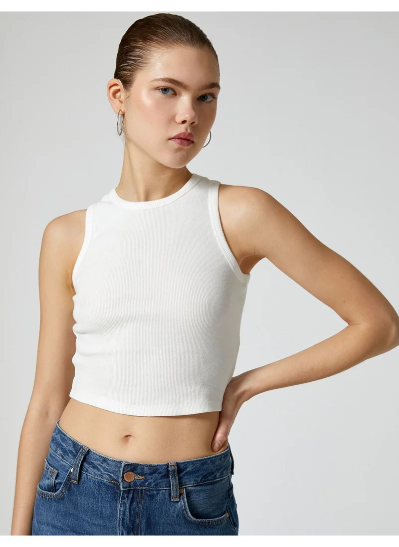 كوتون Basic Crop Undershirt Crew Neck Ribbed Cotton