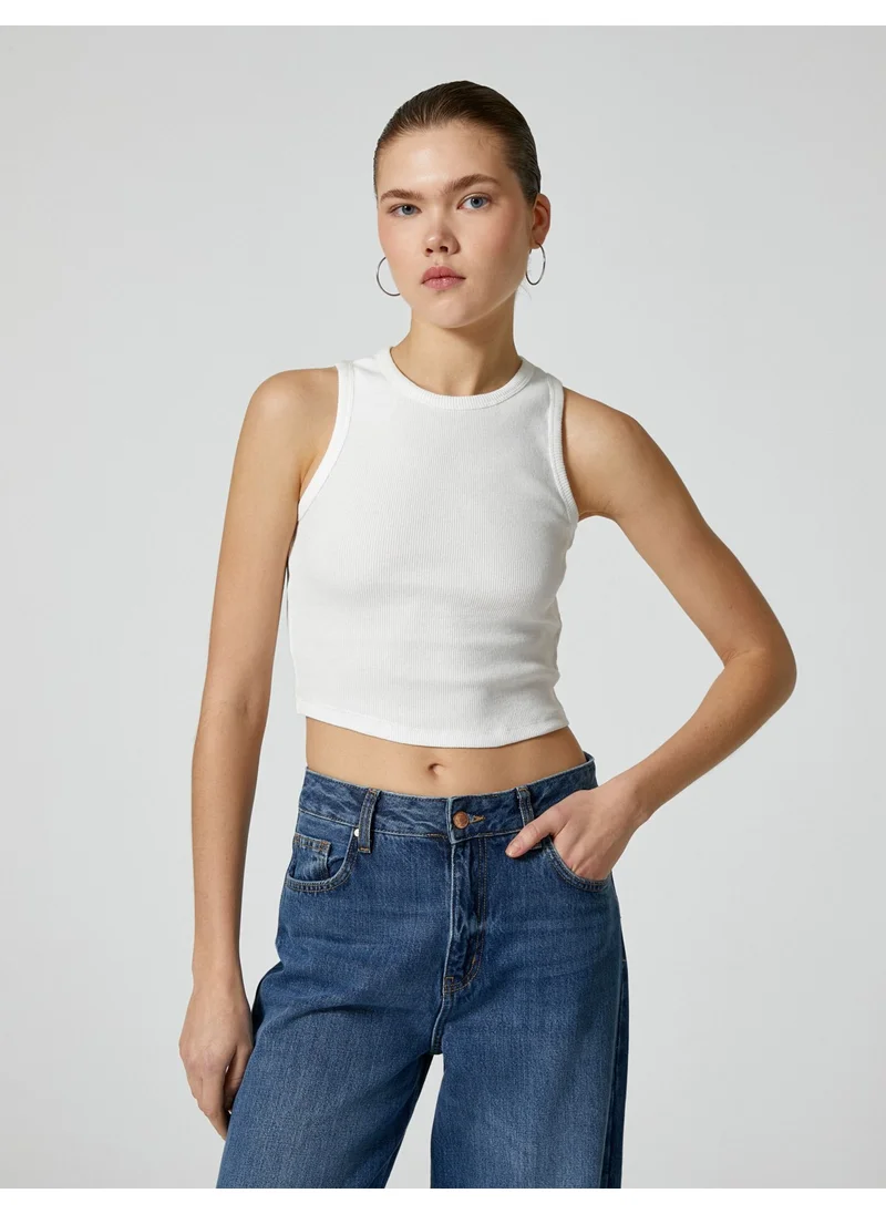 KOTON Basic Crop Undershirt Crew Neck Ribbed Cotton