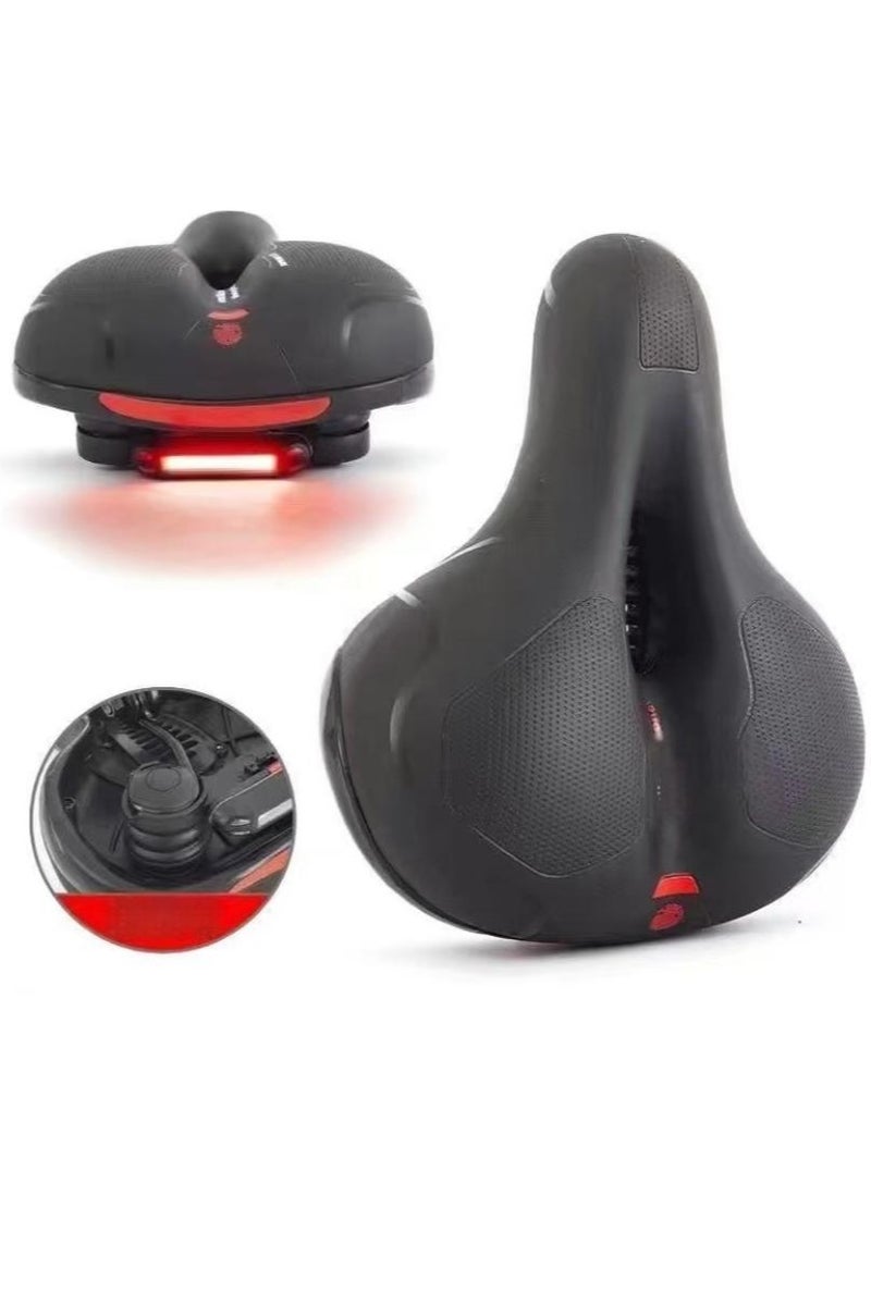 Bike Seat Cushion, Comfortable Memory Foam Bicycle Saddle, Waterproof, Wide Replacement Seat with Dual Shock Absorption With Tail Light - Image 1