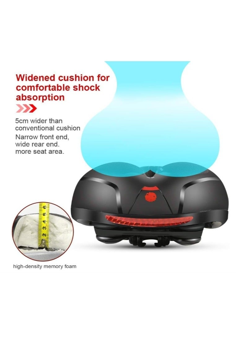 Bike Seat Cushion, Comfortable Memory Foam Bicycle Saddle, Waterproof, Wide Replacement Seat with Dual Shock Absorption With Tail Light - Image 3
