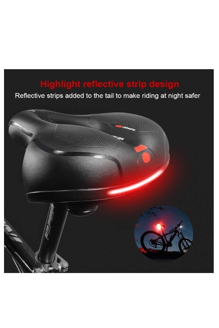Bike Seat Cushion, Comfortable Memory Foam Bicycle Saddle, Waterproof, Wide Replacement Seat with Dual Shock Absorption With Tail Light - Image 4