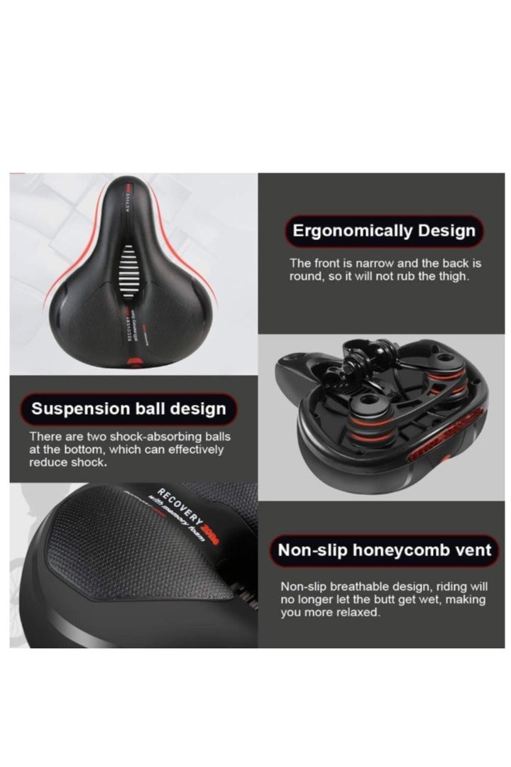Bike Seat Cushion, Comfortable Memory Foam Bicycle Saddle, Waterproof, Wide Replacement Seat with Dual Shock Absorption With Tail Light - Image 5