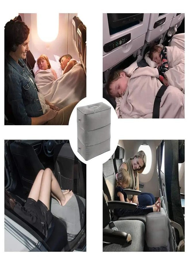 Inflatable Travel Foot Rest Pillow, Adjustable Height Leg Rest Pillow, Flat Bed Extended for Kids and Toddlers, Great for Travel Airplane, Train, Car, Bus, Home, Office, Camping. (Light Grey) - Image 2