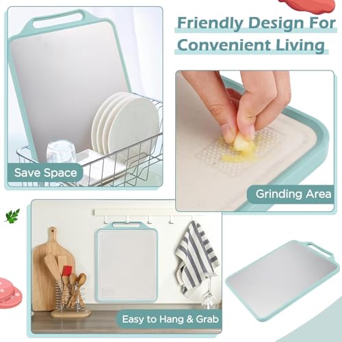 BAREPEPE Reversible 2 in 1 Steel Chopping Board – Double Sided Cutting Board for Kitchen, Stainless Steel & Wheat Straw Material, Heavy Duty Ideal for Meat, Vegetables & Family Cooking 39x30 CM - Green - Image 2
