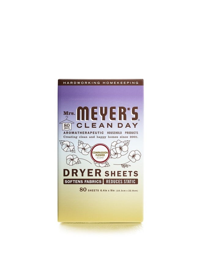 Mrs. Meyer's Clean Day MRS. MEYER'S CLEAN DAY Dryer Sheets, Fabric Softener, Reduces Static, Infused with Essential Oils, Compassion Flower, 80 Count  - Image 1